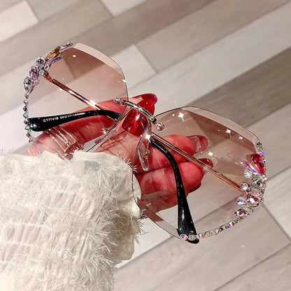 Lunettes de soleil de luxe au design vintage sans monture avec strass 2025 pour femmes et hommes, verres dégradés tendance, lunettes de soleil pour femme