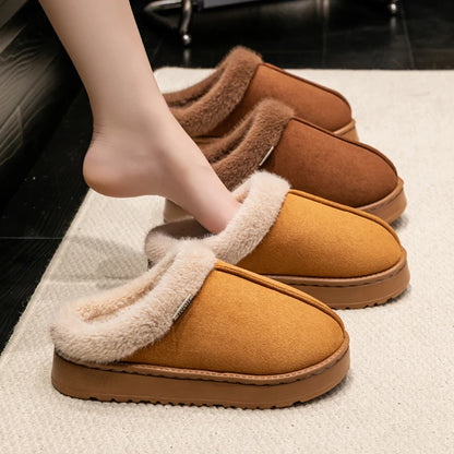 Pantoufles duveteuses pour femmes à la mode pour l’automne et l’hiver, semelle épaisse en EVA antidérapante et chaude, pantoufles unisexes d’intérieur pour l’hiver