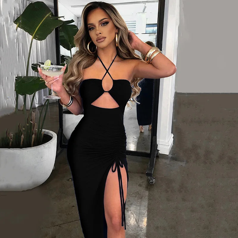 Robes midi sexy sans manches pour femme, dos nu, coupe slim, pour boîte de nuit et soirée, robe moulante élégante pour femme, vestidos elegantes para mujer