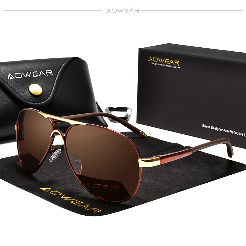 AOWEAR Lunettes d’aviation pour homme, lunettes de soleil polarisées miroir HD pour homme, lunettes de pilote pour la conduite, lunettes de soleil homme