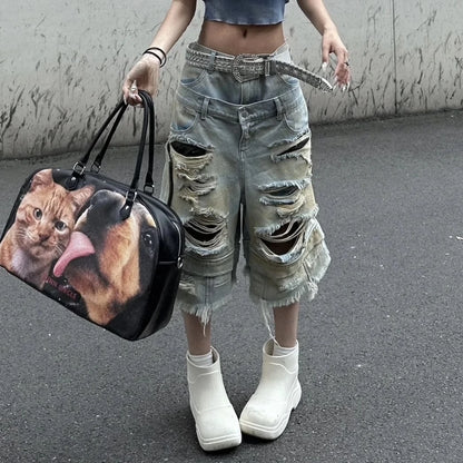 Jeans déchirés Y2K pour femmes style Harajuku Wasteland pantalon en denim baggy pantalon jean vintage boyfriend oversize vêtements japonais des années 2000