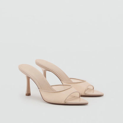 Mango2026 Sandales sexy à bout pointu et talon fin, à enfiler, respirantes, nouveau style d’été polyvalent, chaussures plates à enfiler pour femmes