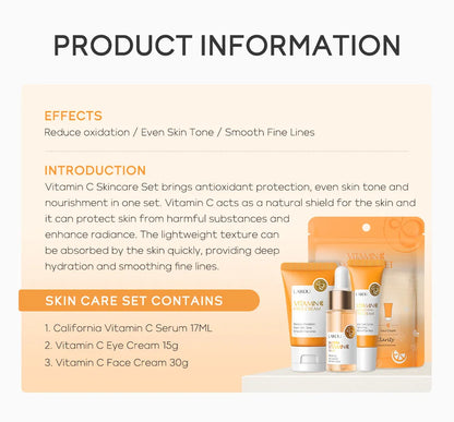 Ensemble de soins de la peau à la vitamine C LAIKOU 3 pièces : crème pour le visage, sérum et crème contour des yeux, hydratant, anti-rides, kit de soins du visage
