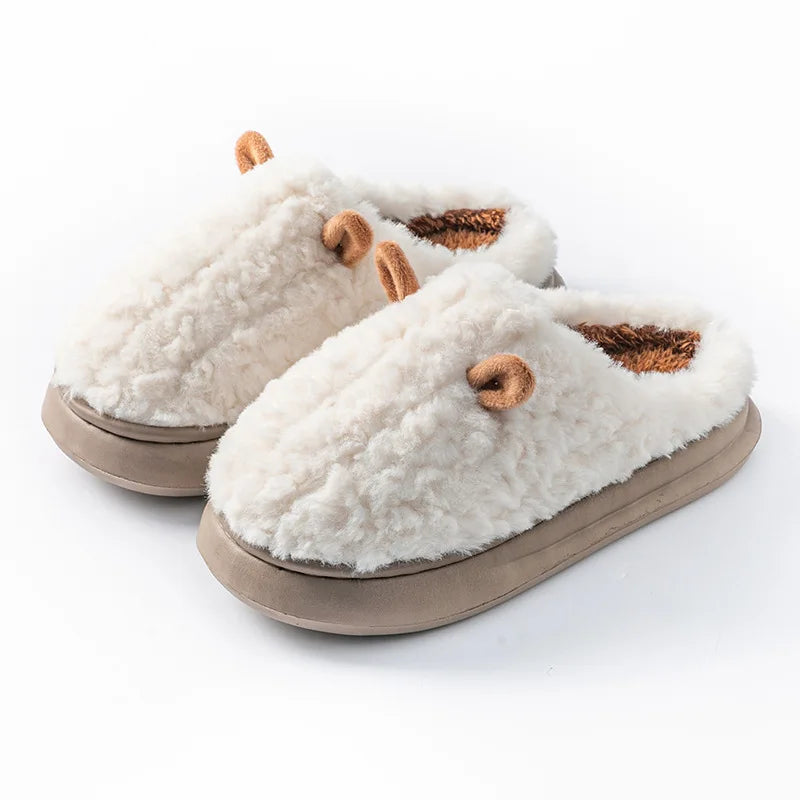 Pantoufles d’hiver pour femmes - Chaussons doublés en polaire pelucheuse, chaussons chauds en coton pour l’intérieur/l’extérieur avec semelle antidérapante