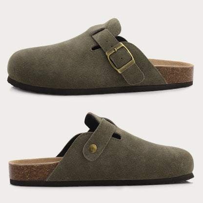 Mules en daim pour femmes Comwarm Fashion, pantoufles, sabots pour hommes, sandales à semelle intérieure en liège avec soutien de la voûte plantaire, claquettes d’extérieur pour la plage, chaussures d’intérieur