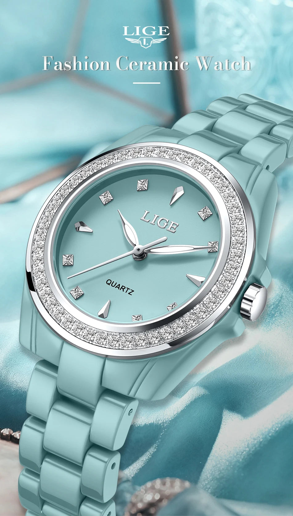 Montre pour femme LIGE 2026 nouvelle montre élégante en céramique à quartz, montre tendance étanche avec affichage lumineux, montre-bracelet pour femme + BOÎTE