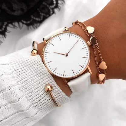 Montre élégante pour femme, simple, nouvelle collection 2023, rose et blanc, bracelet en cuir, montre-bracelet pour femme avec robe, montre féminine décontractée, idée cadeau tendance, Montre Femme
