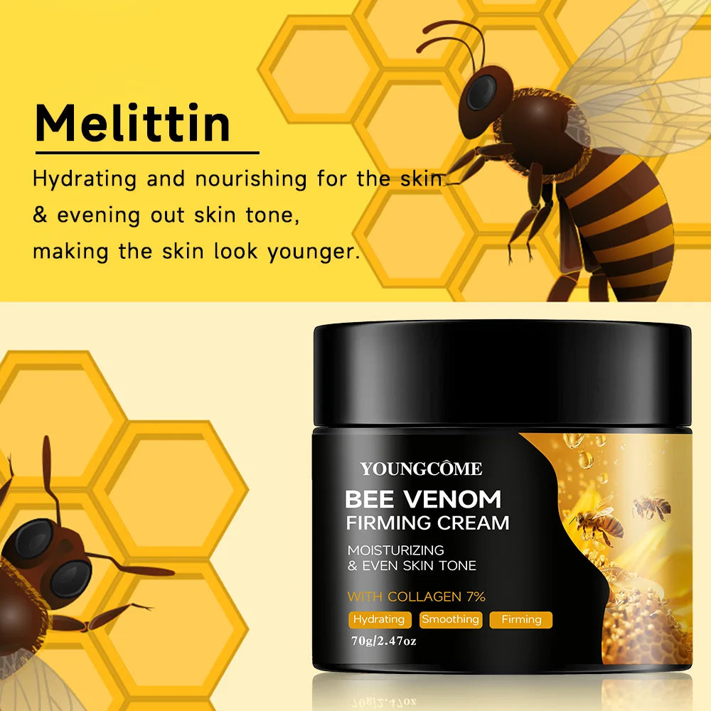 Crème premium au venin d’abeille pour le visage et le cou, boost de collagène, raffermissement et effet liftant de la peau, hydratant naturel non gras, soin doux amélioré