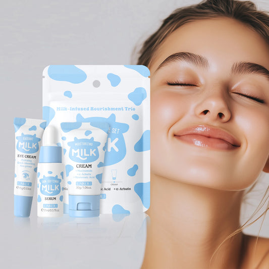 Coffret Trio Éclat au Lait LAIKOU – Kit de Nutrition Profonde, Soin Hydratant Non Gras avec Sérum, Crème Contour des Yeux et Crème Hydratante, Coffret Cadeau