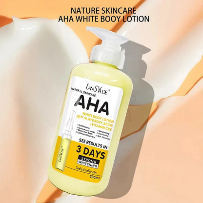Lotion corporelle blanchissante 500 ml aux acides hydroxy AHA, vitamines C et E, lotion corporelle hydratante éclaircissante, élimine les marques d’acné, soin de la peau