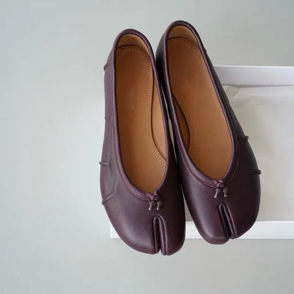 Chaussures plates de ballet pour femmes à bout fendu, chaussures tabi tendance, mocassins décontractés à enfiler, espadrilles en cuir plissé pour femmes, zapatillas mujer