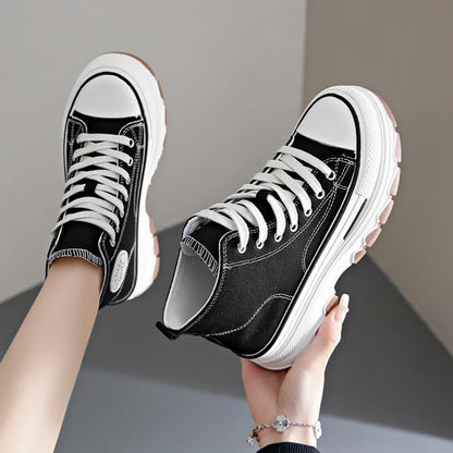 Chaussures en toile pour femmes 2024, baskets décontractées à plateforme avec étoiles, chaussures de sport et de course en toile, chaussures de tennis, baskets de marche d’extérieur.