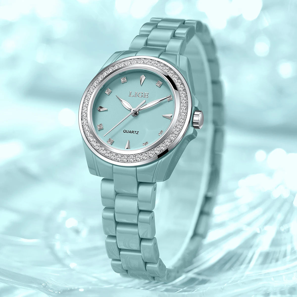 Montre pour femme LIGE 2026 nouvelle montre élégante en céramique à quartz, montre tendance étanche avec affichage lumineux, montre-bracelet pour femme + BOÎTE