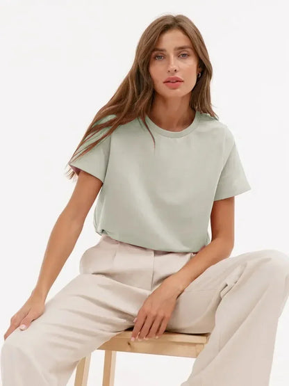 Bornladies Summer T-shirt femme 100 % coton, basique, tendance, uni, manches courtes, haut à superposer ample, 230 g/m², hauts et chemises