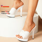 Nouvelles mules fines à talons hauts, mode créateur, en chanvre, talons de 13 cm, été, grande taille, chaussures à enfiler pour femmes, sandales à plateforme épaisse