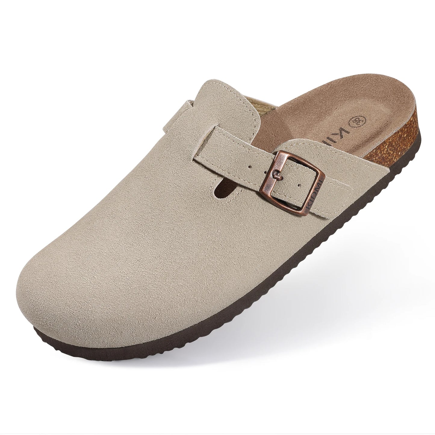 Mules en daim pour femmes Comwarm Fashion, pantoufles, sabots pour hommes, sandales à semelle intérieure en liège avec soutien de la voûte plantaire, claquettes d’extérieur pour la plage, chaussures d’intérieur