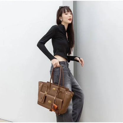 Sac fourre-tout Designer Wings en cuir véritable, sac à bandoulière pour femme de grande capacité pour les trajets quotidiens, sac à main polyvalent de style locomotive luxueux