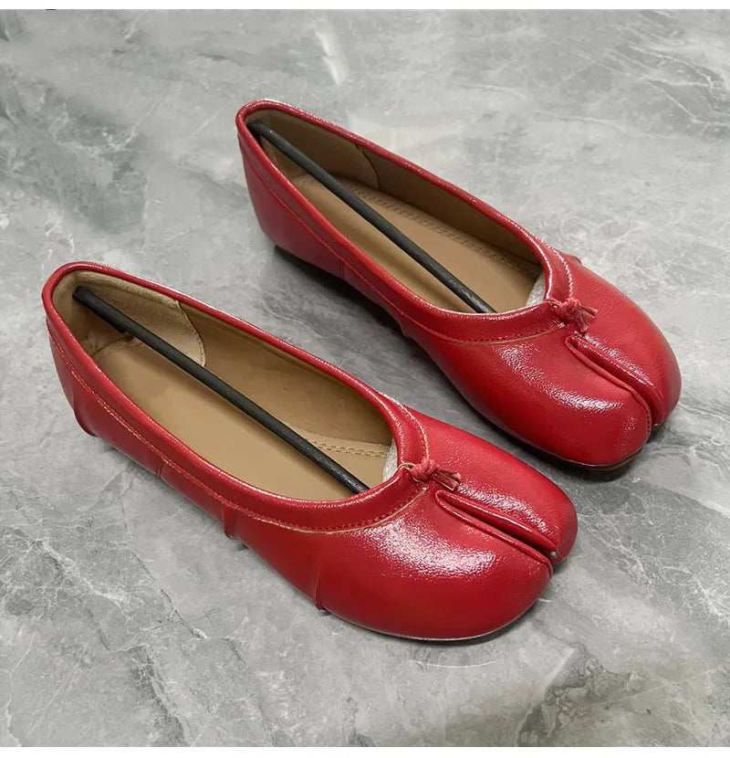 Chaussures plates de ballet pour femmes à bout fendu, chaussures tabi tendance, mocassins décontractés à enfiler, espadrilles en cuir plissé pour femmes, zapatillas mujer