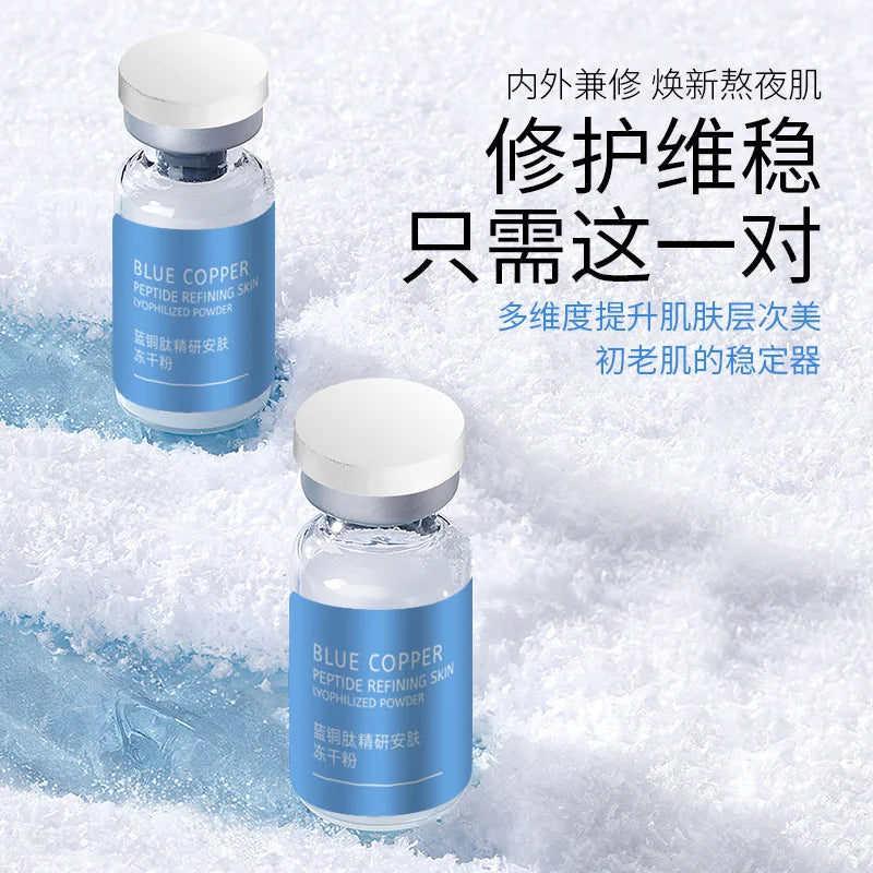 Ensemble de poudre lyophilisée réparatrice pour la peau du visage au peptide de cuivre bleu, pour peaux sensibles, hydratante, raffermissante et lissante, avec essence à l’acide hyaluronique