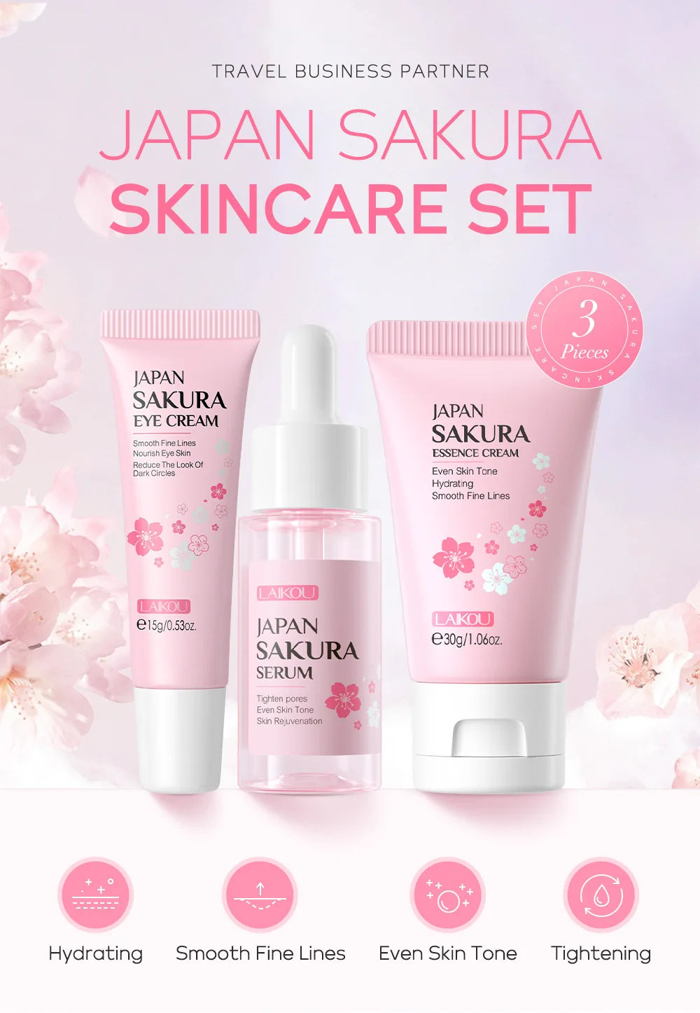 Ensemble de soins de la peau à la vitamine C LAIKOU 3 pièces : crème pour le visage, sérum et crème contour des yeux, hydratant, anti-rides, kit de soins du visage