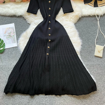 Robe longue en maille mode vintage de la marque YuooMuoo, col rabattu, élégante, à simple boutonnage, coupe trapèze, robe chemise longue pour femme, robes