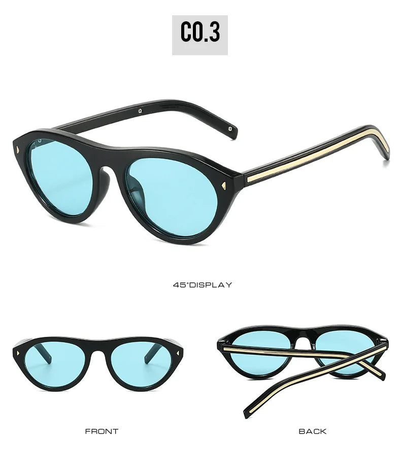lunettes de soleil vintage petites rondes œil-de-chat pour femmes, nouvelle mode à rivets, sexy, noires léopard, lunettes de soleil tendance pour dames, lunettes d’extérieur modernes