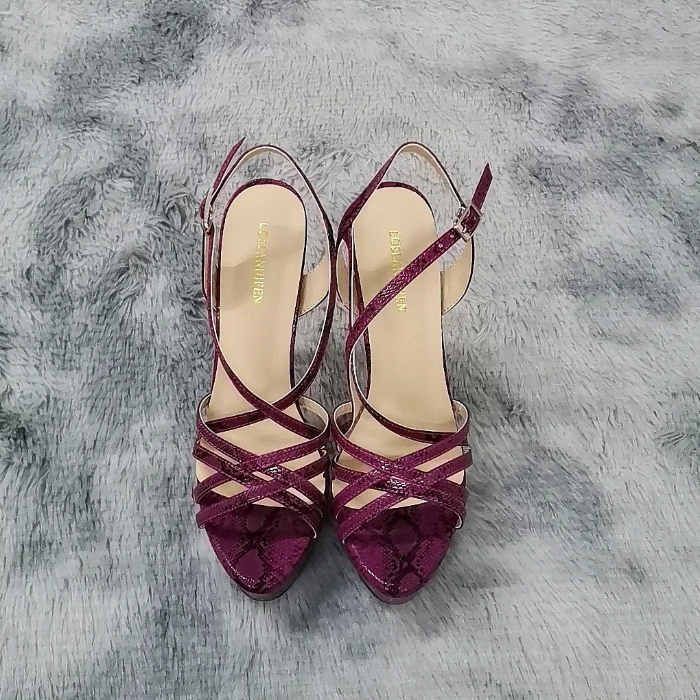 Sandales à plateforme pour femmes sexy 14 cm, défilés de mode, bout ouvert, talons hauts, stilettos à motif serpent, bride à la cheville, chaussures de soirée style gladiateur