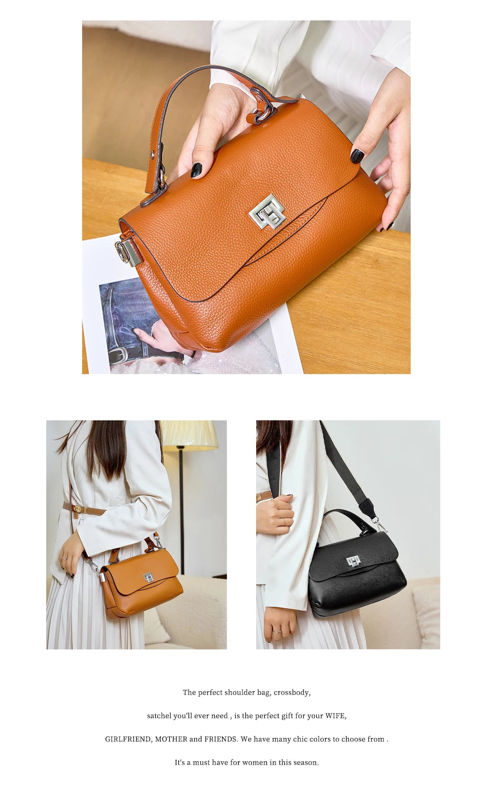 Sac à main Zency pour femme en cuir véritable avec poignée supérieure, style enveloppe simple et tendance, sac à bandoulière de marque de luxe, petit sac bandoulière croisé pour femme