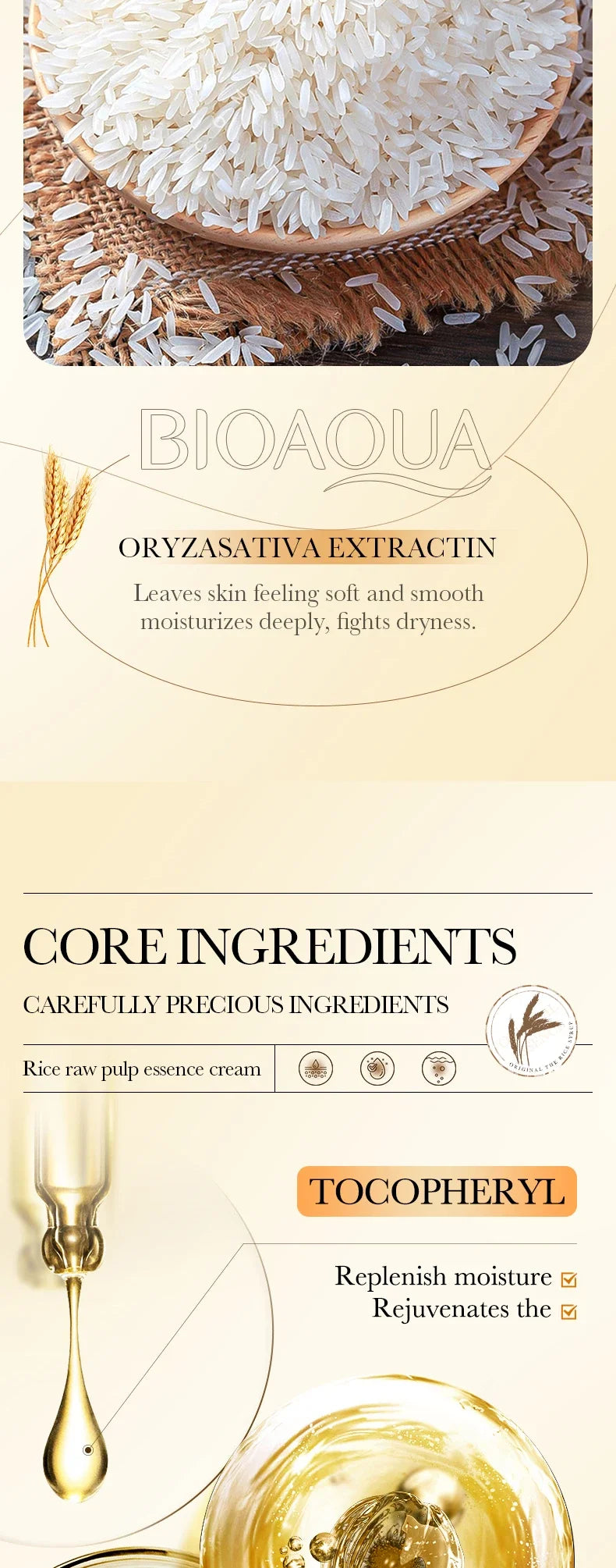 Crème essence hydratante profonde au riz BIOAOUA, crème visage éclaircissante et hydratante, crème raffermissante et rajeunissante, soin de la peau pour femmes