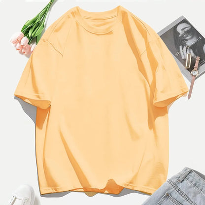 T-shirt femme Y2K 100 % coton, t-shirt décontracté de couleur unie, col rond, hauts d’été pour femmes, mode oversize, sportswear féminin tendance.