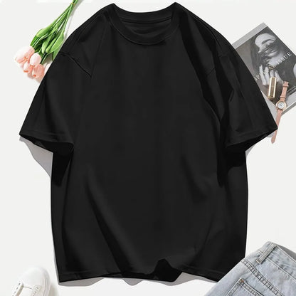 T-shirt femme Y2K 100 % coton, t-shirt décontracté de couleur unie, col rond, hauts d’été pour femmes, mode oversize, sportswear féminin tendance.