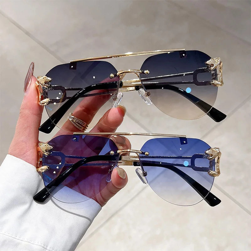 Lunettes de soleil 2023 pour femmes de luxe sans monture, lunettes vintage tendance, lunettes surdimensionnées, shades de soleil femme, gafas de sol mujer, lentes