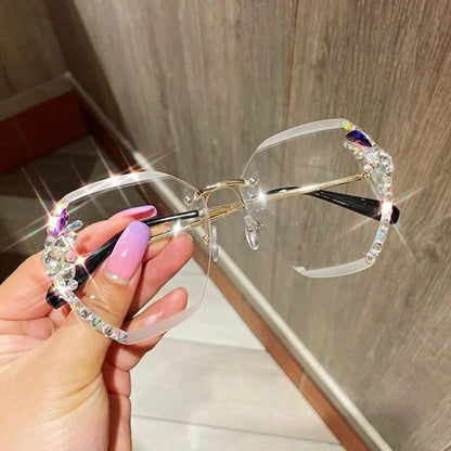 Lunettes de soleil de luxe au design vintage sans monture avec strass 2025 pour femmes et hommes, verres dégradés tendance, lunettes de soleil pour femme