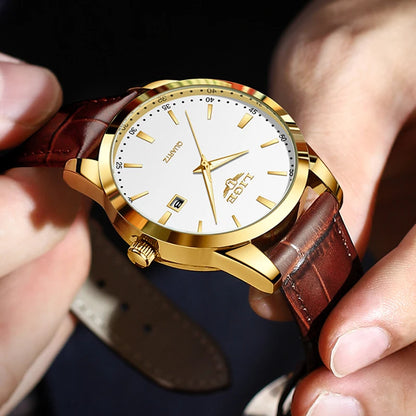 Montre Homme LIGE Nouvelle Montre de Luxe en Cuir Marron pour Homme, Montre Homme Mode Business, Montre Sport d’Extérieur Étanche à Quartz pour Homme