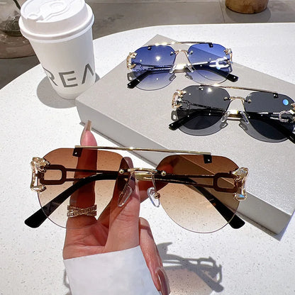 Lunettes de soleil 2023 pour femmes de luxe sans monture, lunettes vintage tendance, lunettes surdimensionnées, shades de soleil femme, gafas de sol mujer, lentes