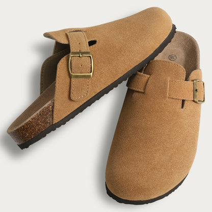 Mules en daim pour femmes Comwarm Fashion, pantoufles, sabots pour hommes, sandales à semelle intérieure en liège avec soutien de la voûte plantaire, claquettes d’extérieur pour la plage, chaussures d’intérieur