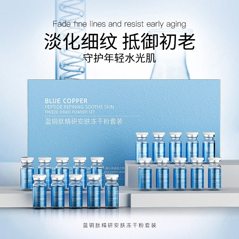 Ensemble de poudre lyophilisée réparatrice pour la peau du visage au peptide de cuivre bleu, pour peaux sensibles, hydratante, raffermissante et lissante, avec essence à l’acide hyaluronique