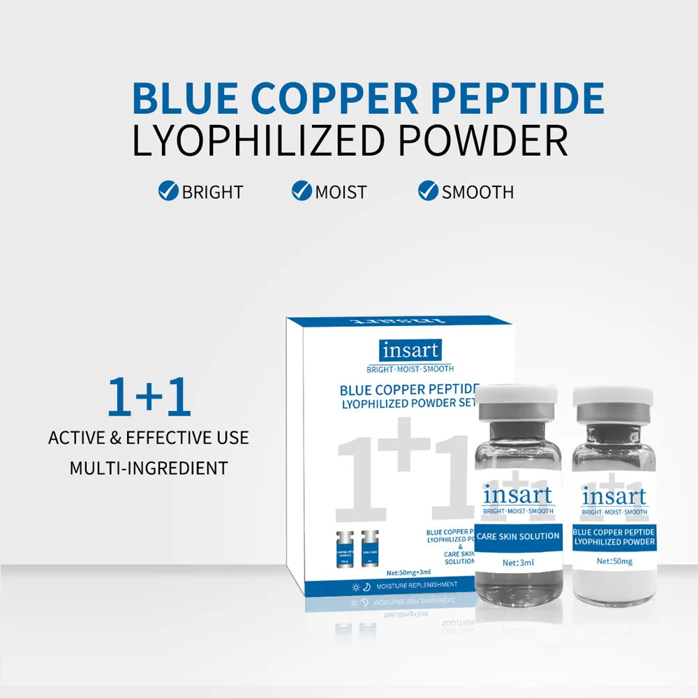 Ensemble de poudre lyophilisée au peptide de cuivre bleu, sérum facial hydratant et blanchissant, anti-rides, pour une peau lisse et douce, soin de la peau, essence éclaircissante