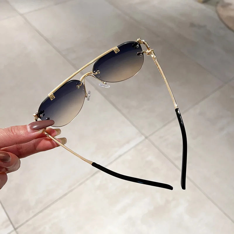 Lunettes de soleil 2023 pour femmes de luxe sans monture, lunettes vintage tendance, lunettes surdimensionnées, shades de soleil femme, gafas de sol mujer, lentes