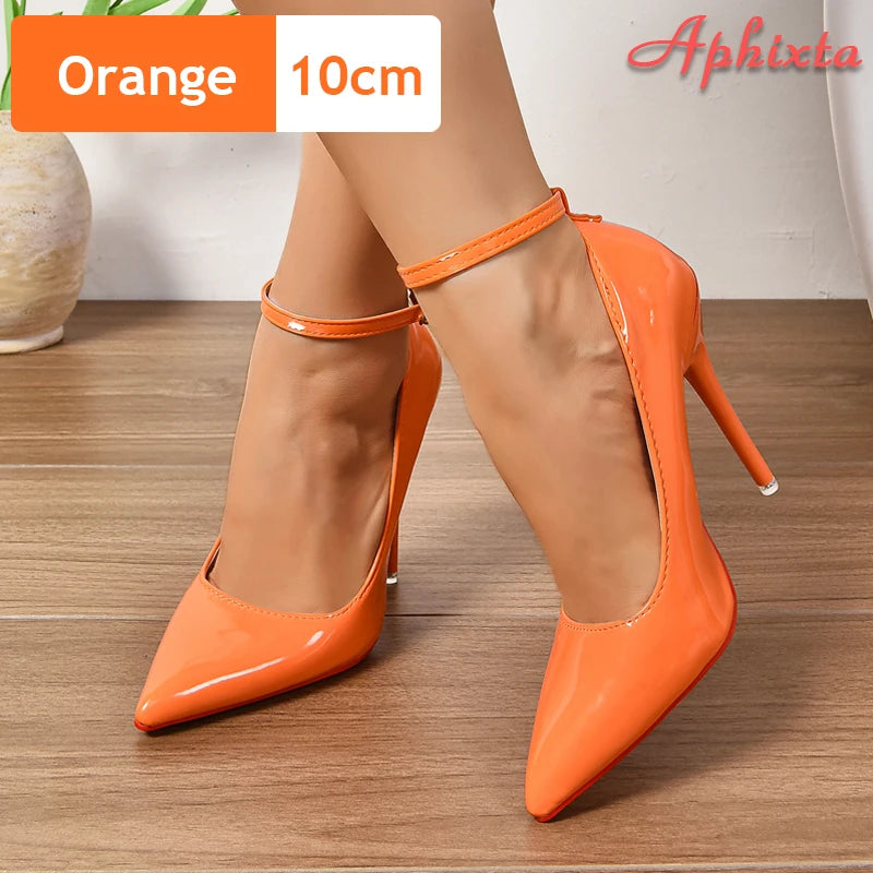 Aphixta Super Grande Taille 48 49 50 Escarpins à Talons Aiguilles avec Boucle de Ceinture pour Femmes, Chaussures de Soirée 12 cm/10 cm, Bout Pointu avec Boucle Métallique