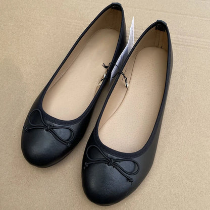 Ballerines élégantes à nœud pour femme, plates à bout rond, confortables, à enfiler, mocassins pour dames en cuir, mules simples, chaussures