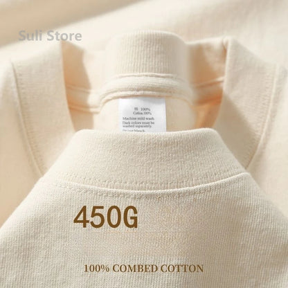 T-shirts unisexes 100 % coton 450 g de haute qualité T-shirts blancs T-shirt vierge d’été pour homme T-shirts pour homme