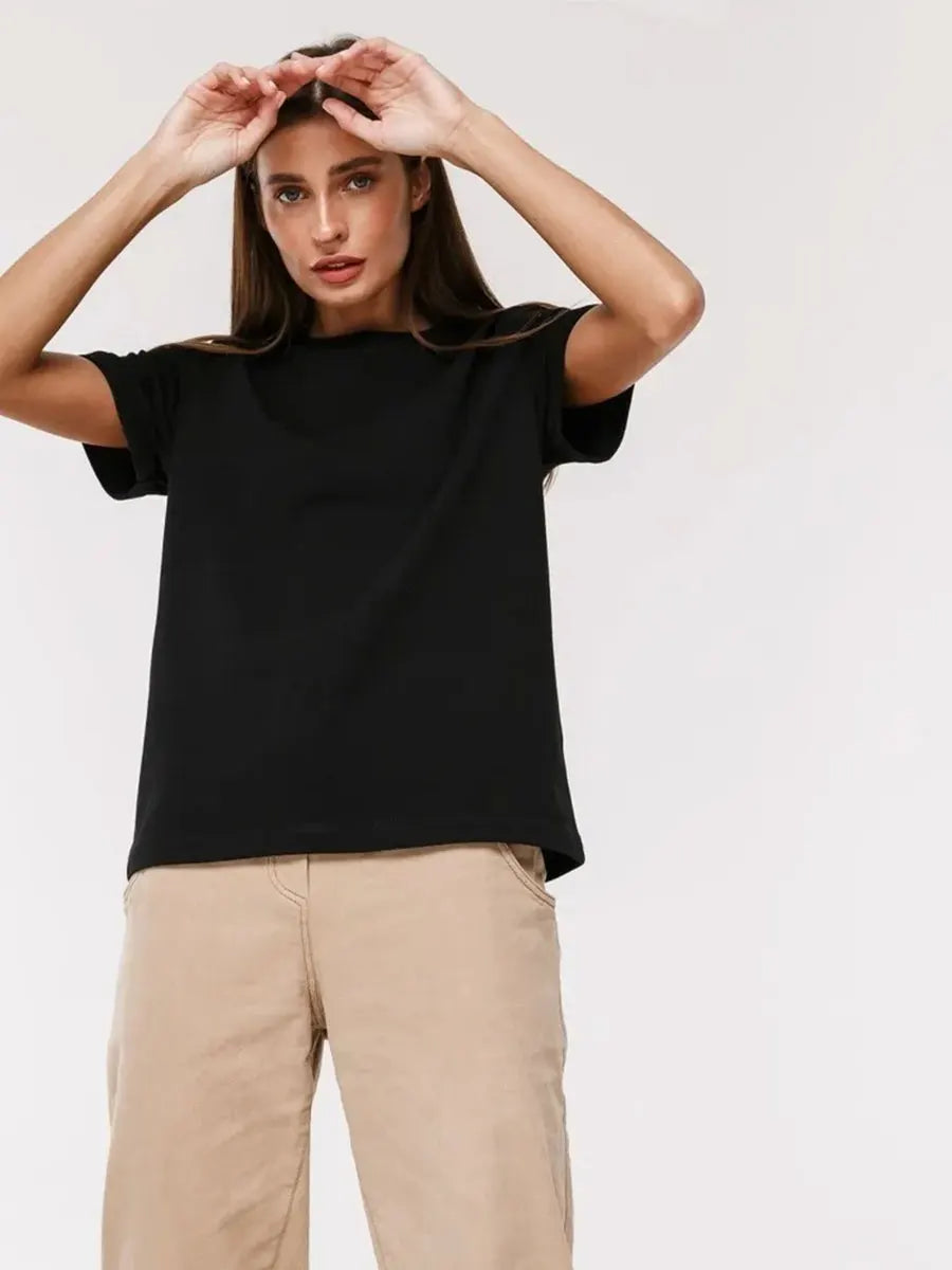Bornladies Summer T-shirt femme 100 % coton, basique, tendance, uni, manches courtes, haut à superposer ample, 230 g/m², hauts et chemises