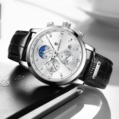 Montre-bracelet de luxe pour femme LIGE, bracelet en cuir, étanche, décontractée et sportive, à quartz, avec affichage 24 heures et phase de lune.