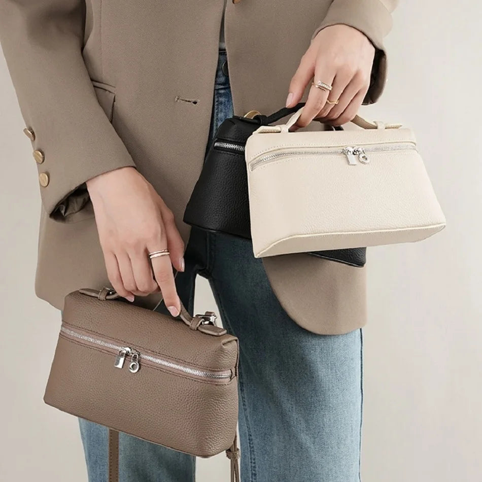 Sac à bandoulière en grain de litchi au style haut de gamme et de niche, mode simple, type boîte à lunch pour femme, exquis mini sac à main porté main et en bandoulière