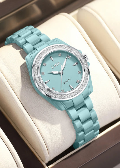 Montre pour femme LIGE 2026 nouvelle montre élégante en céramique à quartz, montre tendance étanche avec affichage lumineux, montre-bracelet pour femme + BOÎTE