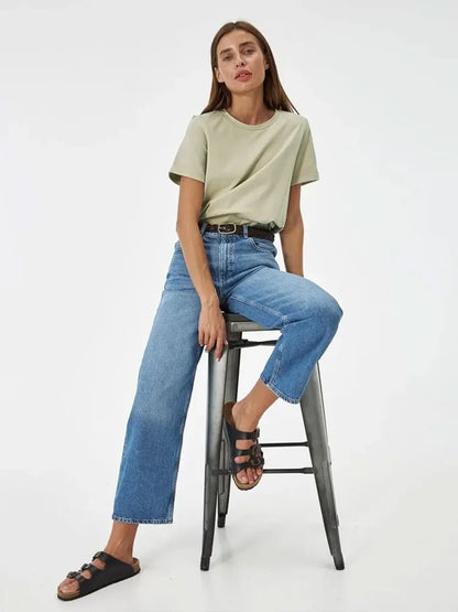 Bornladies Summer T-shirt femme 100 % coton, basique, tendance, uni, manches courtes, haut à superposer ample, 230 g/m², hauts et chemises