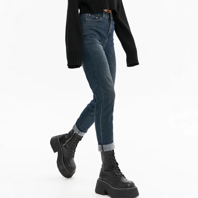 Jeans femme 2025 amples à taille haute, pantalon droit de style européen et américain