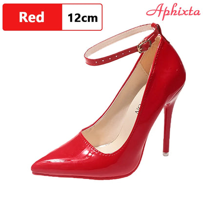 Aphixta Super Grande Taille 48 49 50 Escarpins à Talons Aiguilles avec Boucle de Ceinture pour Femmes, Chaussures de Soirée 12 cm/10 cm, Bout Pointu avec Boucle Métallique