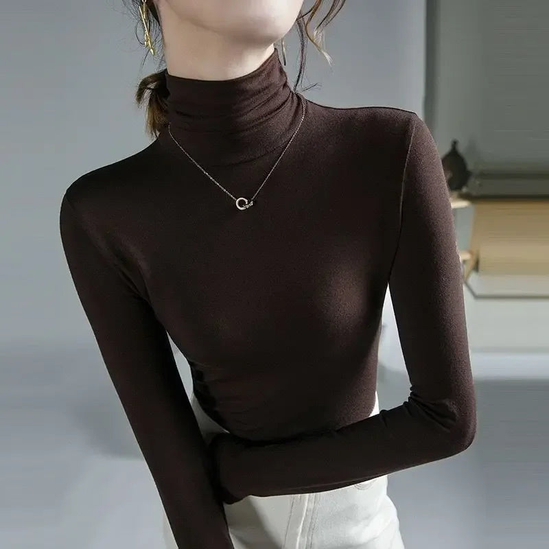 T-shirt femme à col roulé moulant vêtement 2025 haut noir pour femme t-shirt violet tee grunge esthétique simple pas cher stylé années 2000